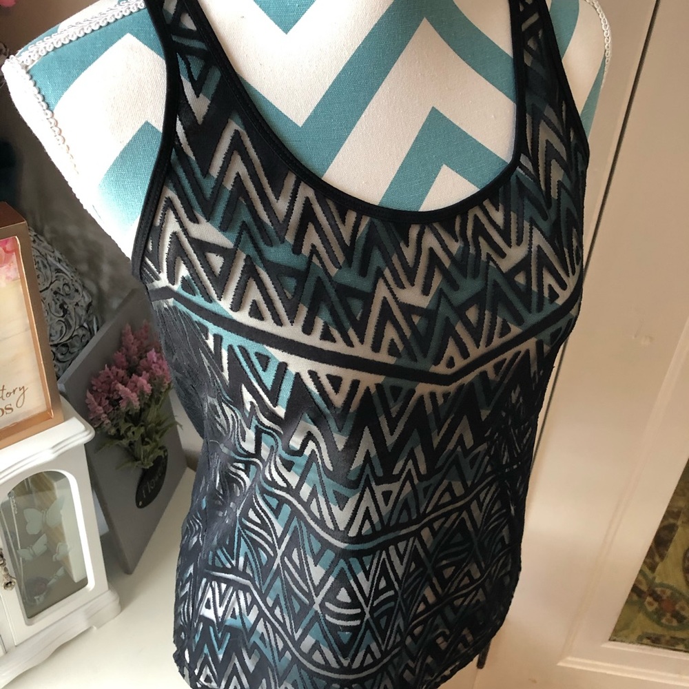 [Apt. 9] Black Sheer Patterned Tank Top Aztec Tank - image 3